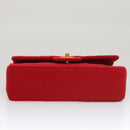CHANEL Matelasse Chain Shoulder Bag Cotton Red Gold CC Auth 99908-7