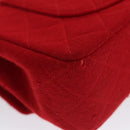 CHANEL Matelasse Chain Shoulder Bag Cotton Red Gold CC Auth 99908-18