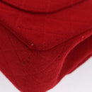 CHANEL Matelasse Chain Shoulder Bag Cotton Red Gold CC Auth 99908-10