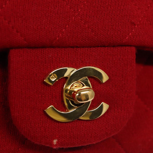 CHANEL Matelasse Chain Shoulder Bag Cotton Red Gold CC Auth 99908