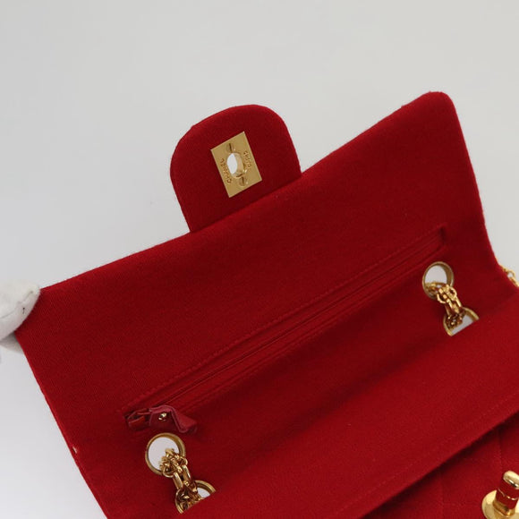 CHANEL Matelasse Chain Shoulder Bag Cotton Red Gold CC Auth 99908