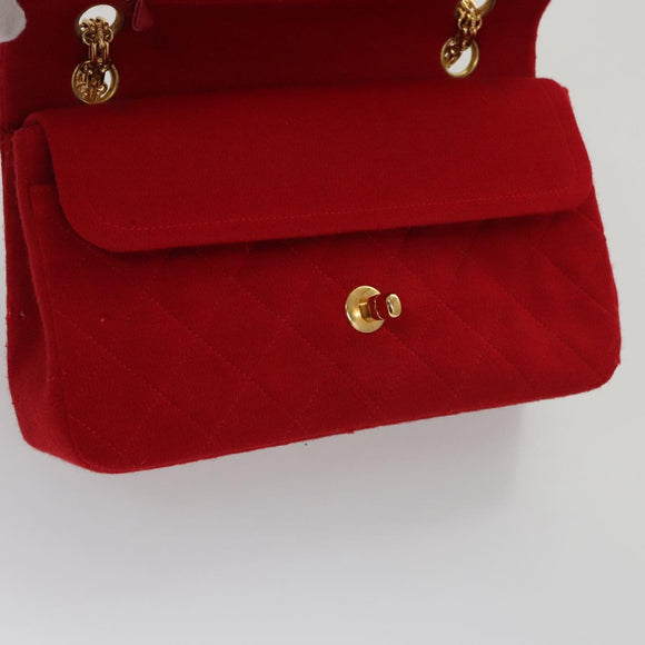 CHANEL Matelasse Chain Shoulder Bag Cotton Red Gold CC Auth 99908