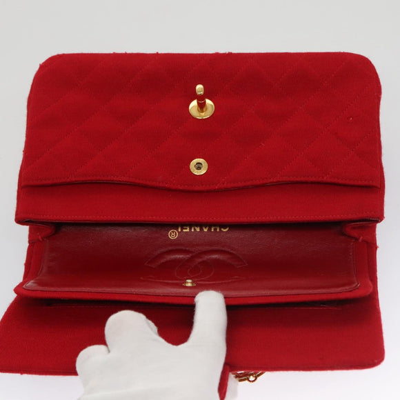 CHANEL Matelasse Chain Shoulder Bag Cotton Red Gold CC Auth 99908