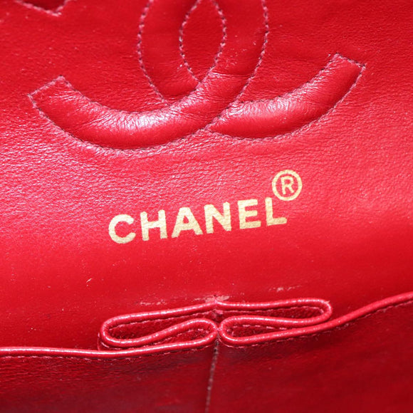 CHANEL Matelasse Chain Shoulder Bag Cotton Red Gold CC Auth 99908
