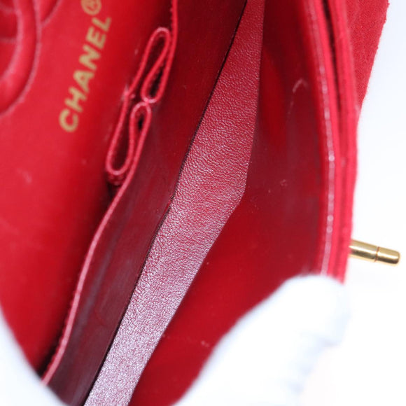 CHANEL Matelasse Chain Shoulder Bag Cotton Red Gold CC Auth 99908
