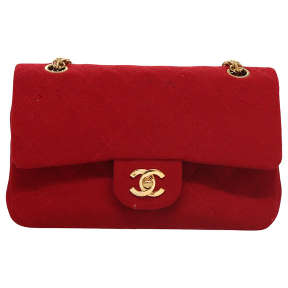 CHANEL Matelasse 23 Chain Shoulder Bag Cotton Red Gold CC Auth 99908