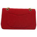CHANEL Matelasse Chain Shoulder Bag Cotton Red Gold CC Auth 99908-2