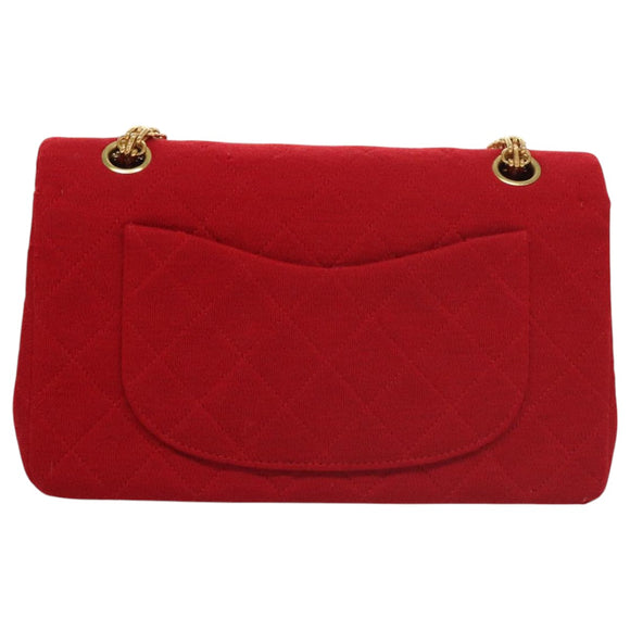CHANEL Matelasse Chain Shoulder Bag Cotton Red Gold CC Auth 99908