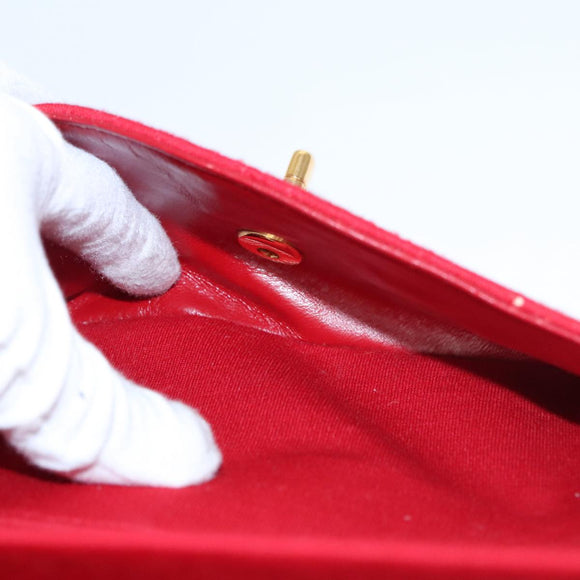 CHANEL Matelasse Chain Shoulder Bag Cotton Red Gold CC Auth 99908