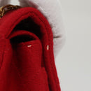 CHANEL Matelasse Chain Shoulder Bag Cotton Red Gold CC Auth 99908-6