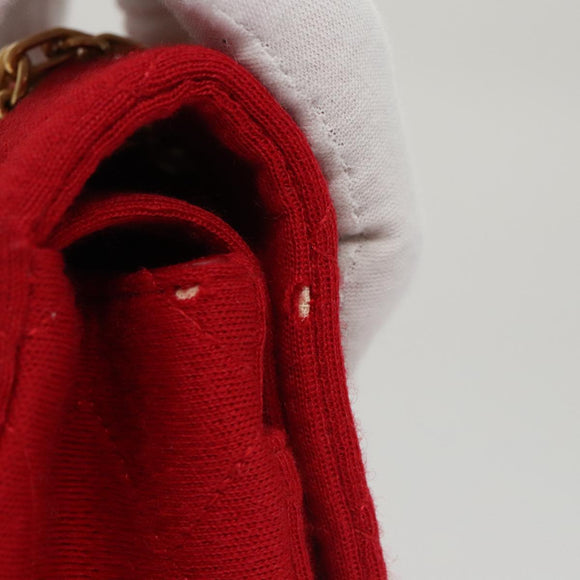 CHANEL Matelasse Chain Shoulder Bag Cotton Red Gold CC Auth 99908