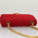CHANEL Matelasse Chain Shoulder Bag Cotton Red Gold CC Auth 99908-14