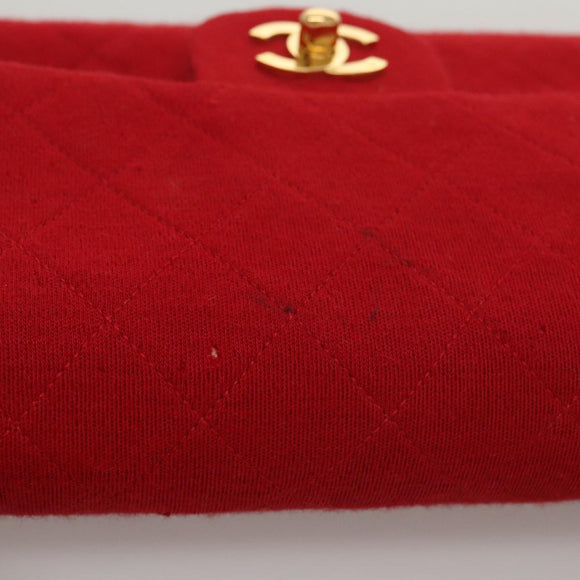 CHANEL Matelasse Chain Shoulder Bag Cotton Red Gold CC Auth 99908