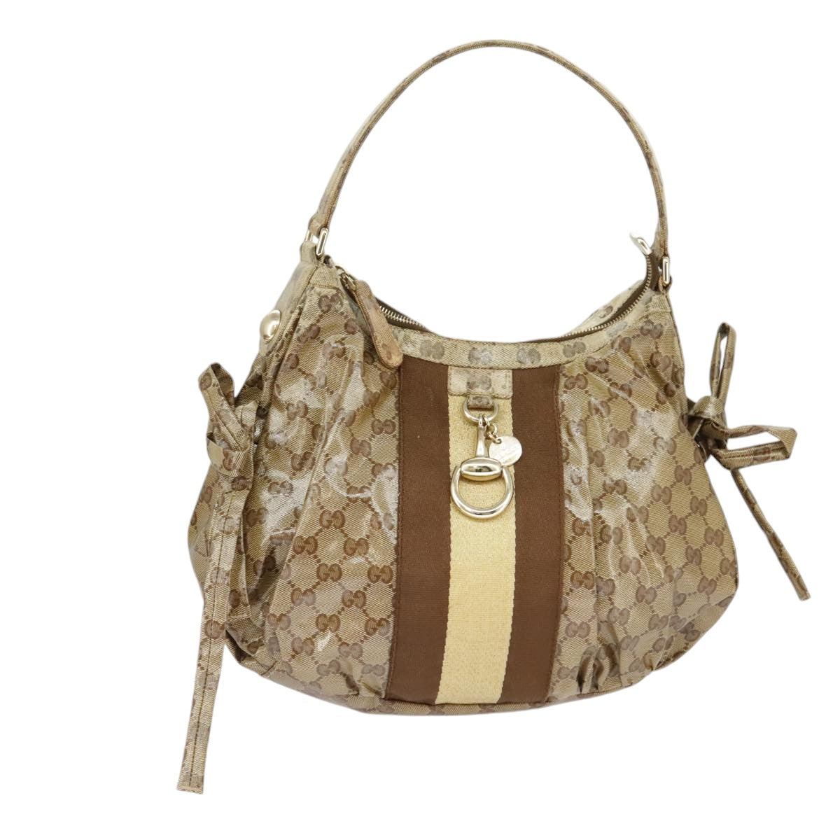 GUCCI GG crystal Sherry Line Shoulder Bag Coated Canvas Beige Brown Auth 99909