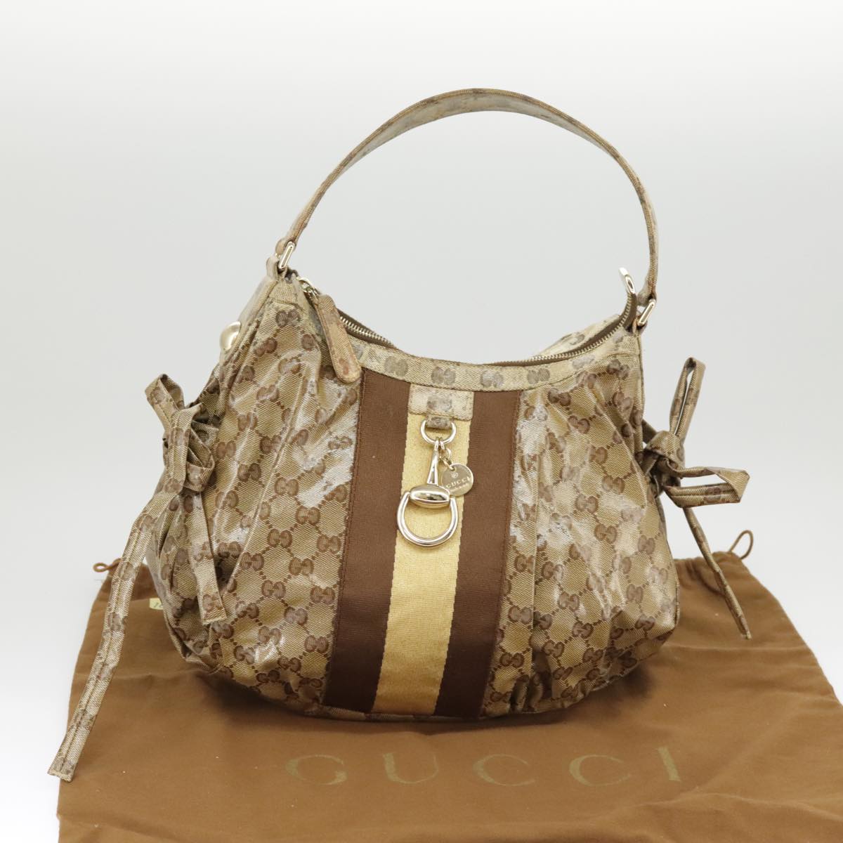 GUCCI GG crystal Sherry Line Shoulder Bag Coated Canvas Beige Brown Auth 99909