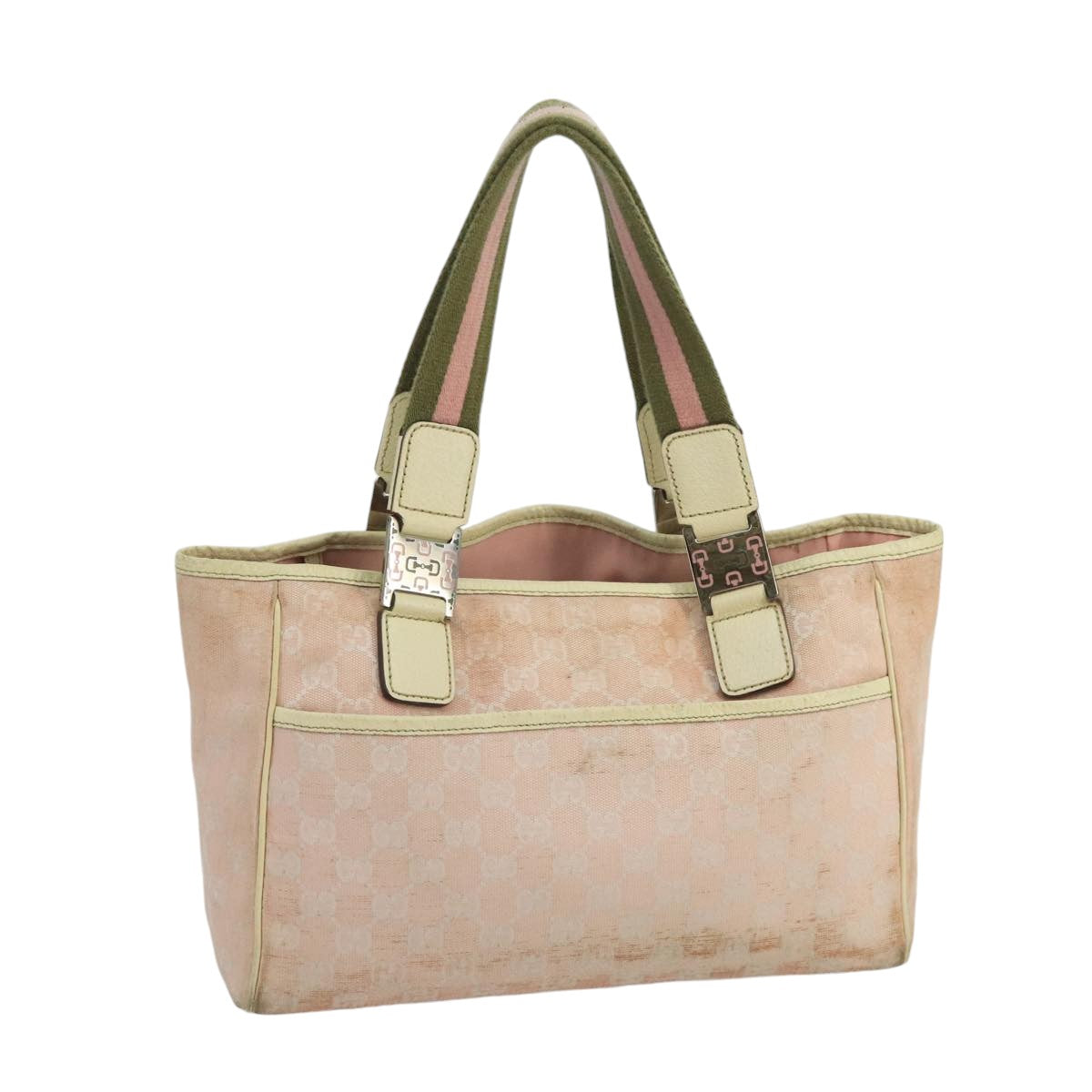 GUCCI GG Canvas Sherry Line Hand Bag Pink Green Auth 99914