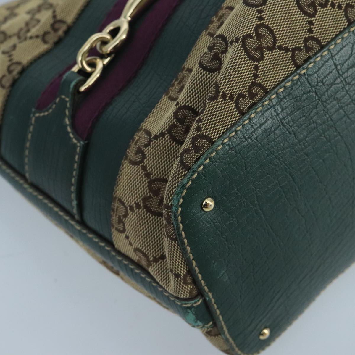 GUCCI GG Canvas Sherry Line Hand Bag Beige Green Auth 99917