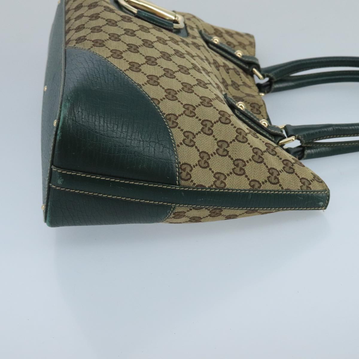 GUCCI GG Canvas Sherry Line Hand Bag Beige Green Auth 99917