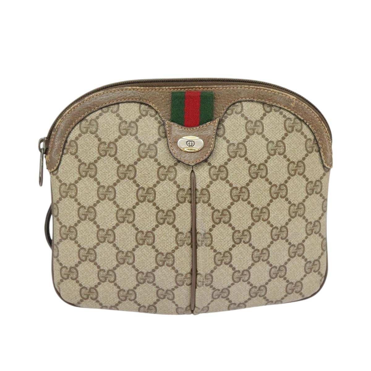 GUCCI GG Supreme Web Sherry Line Shoulder Bag PVC Beige Green Red Auth 99924