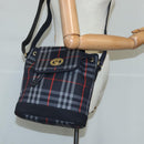 Burberrys Nova Check Shoulder Bag Canvas Navy Gold Auth 99926-20