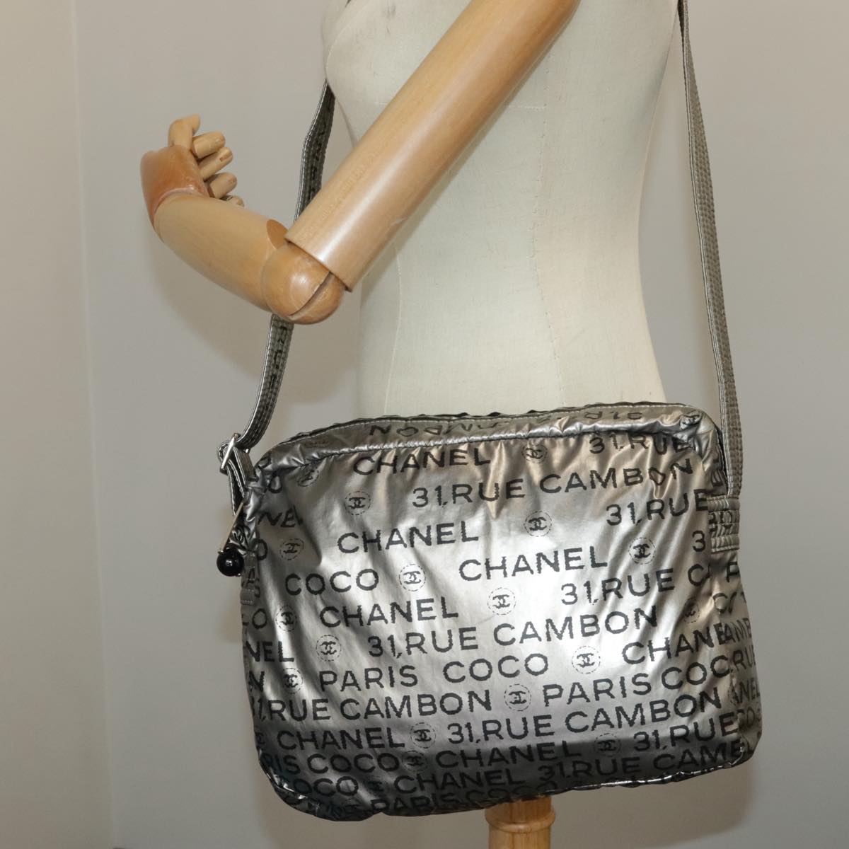 CHANEL Unlimited Shoulder Bag Nylon Silver CC Auth 99931