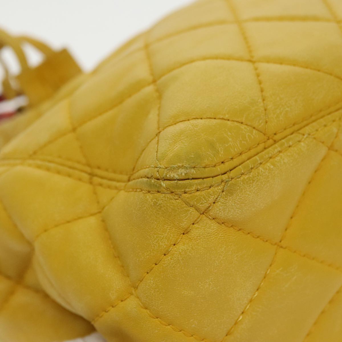 CHANEL Matelasse Hand Bag Lamb Skin Yellow CC Auth 99932