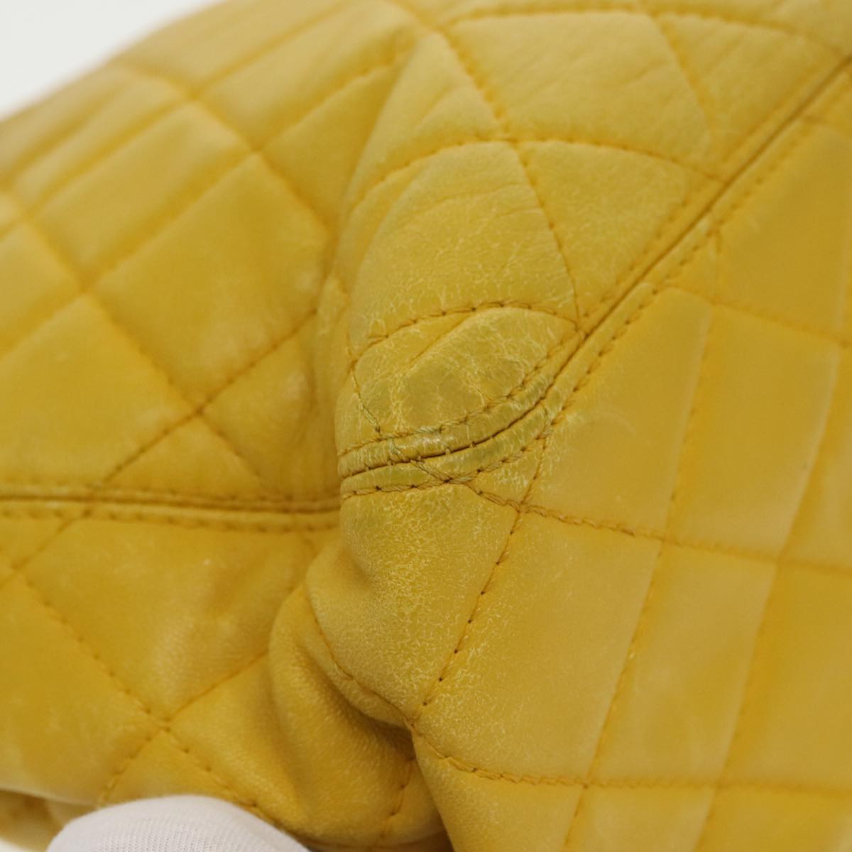 CHANEL Matelasse Hand Bag Lamb Skin Yellow CC Auth 99932