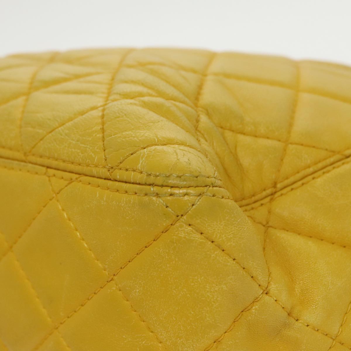 CHANEL Matelasse Hand Bag Lamb Skin Yellow CC Auth 99932