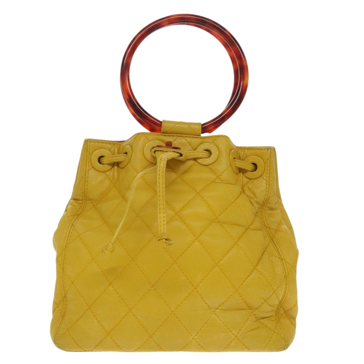 CHANEL Matelasse Hand Bag Lamb Skin Yellow CC Auth 99932