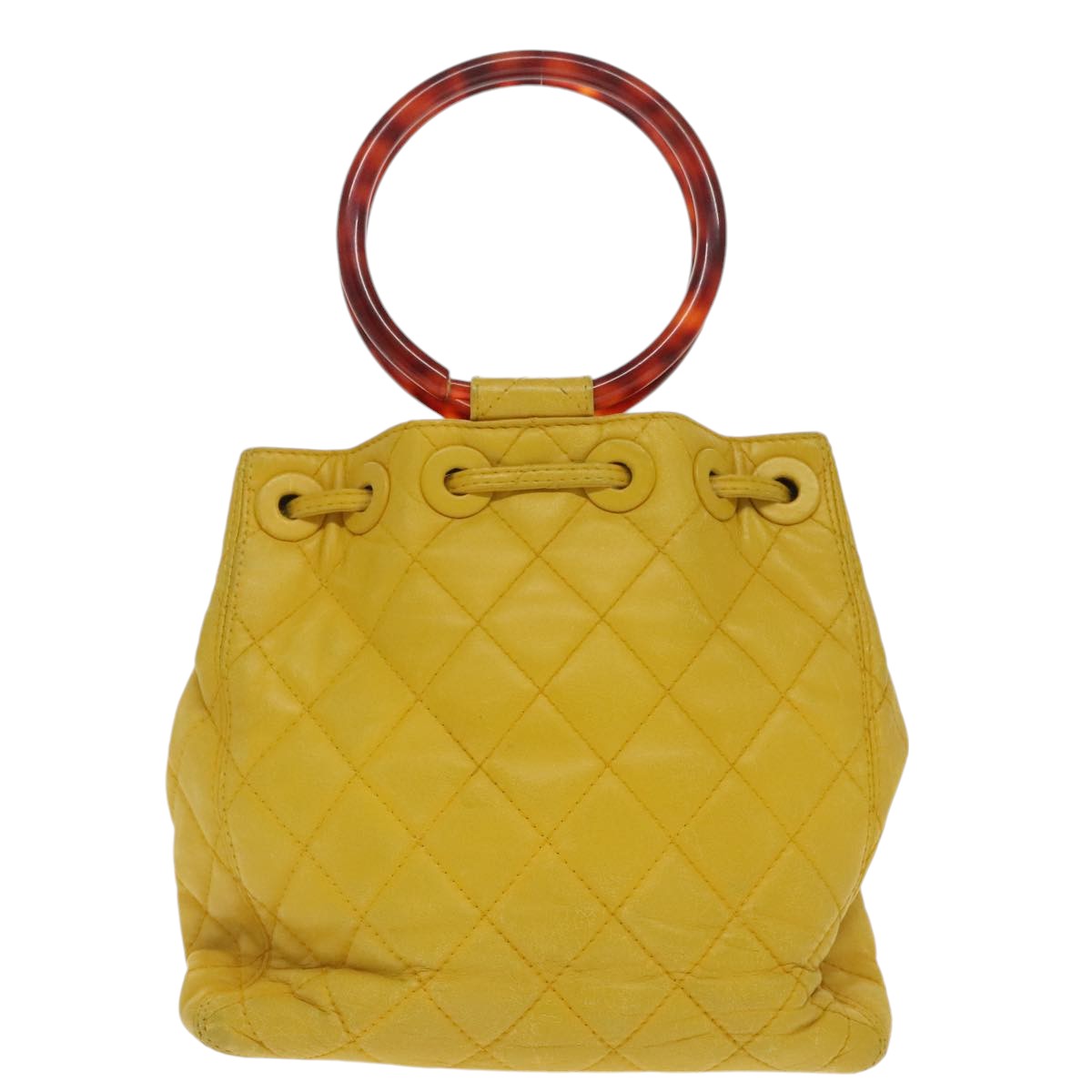 CHANEL Matelasse Hand Bag Lamb Skin Yellow CC Auth 99932 - 0