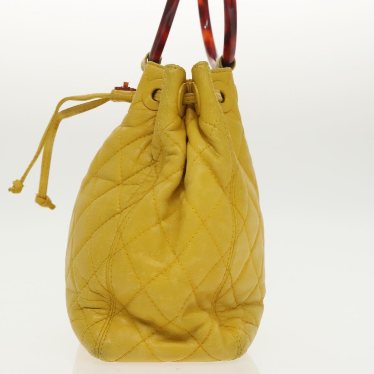 CHANEL Matelasse Hand Bag Lamb Skin Yellow CC Auth 99932