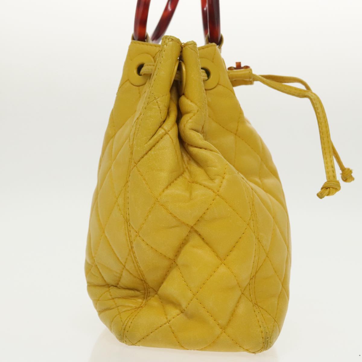 CHANEL Matelasse Hand Bag Lamb Skin Yellow CC Auth 99932