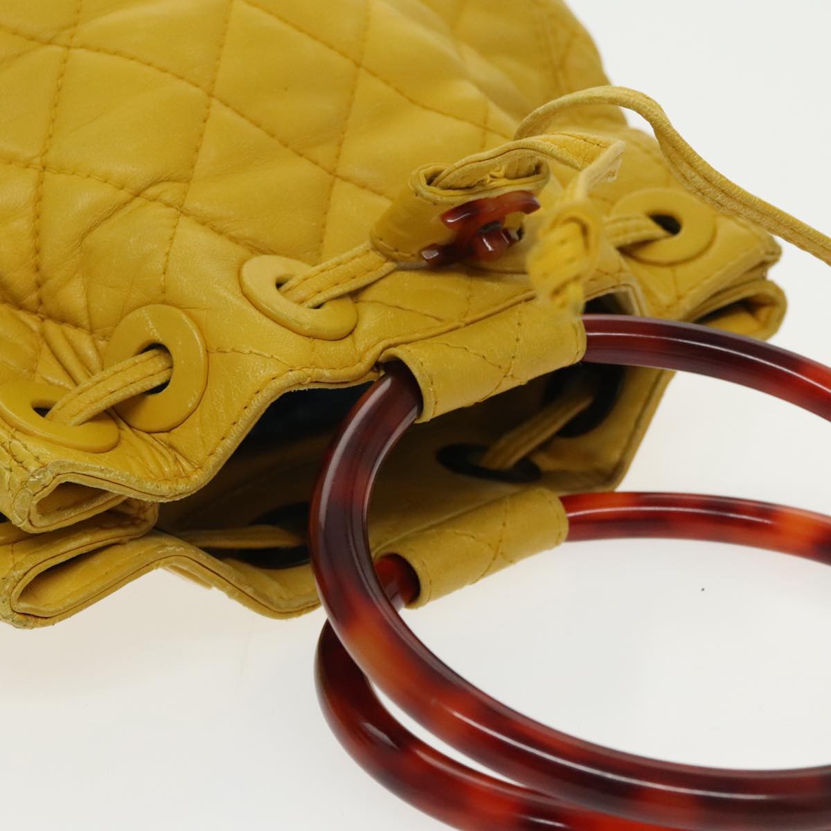 CHANEL Matelasse Hand Bag Lamb Skin Yellow CC Auth 99932