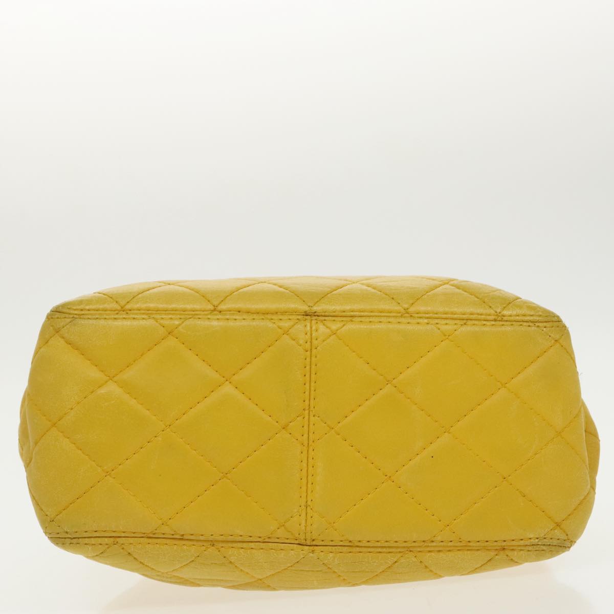 CHANEL Matelasse Hand Bag Lamb Skin Yellow CC Auth 99932