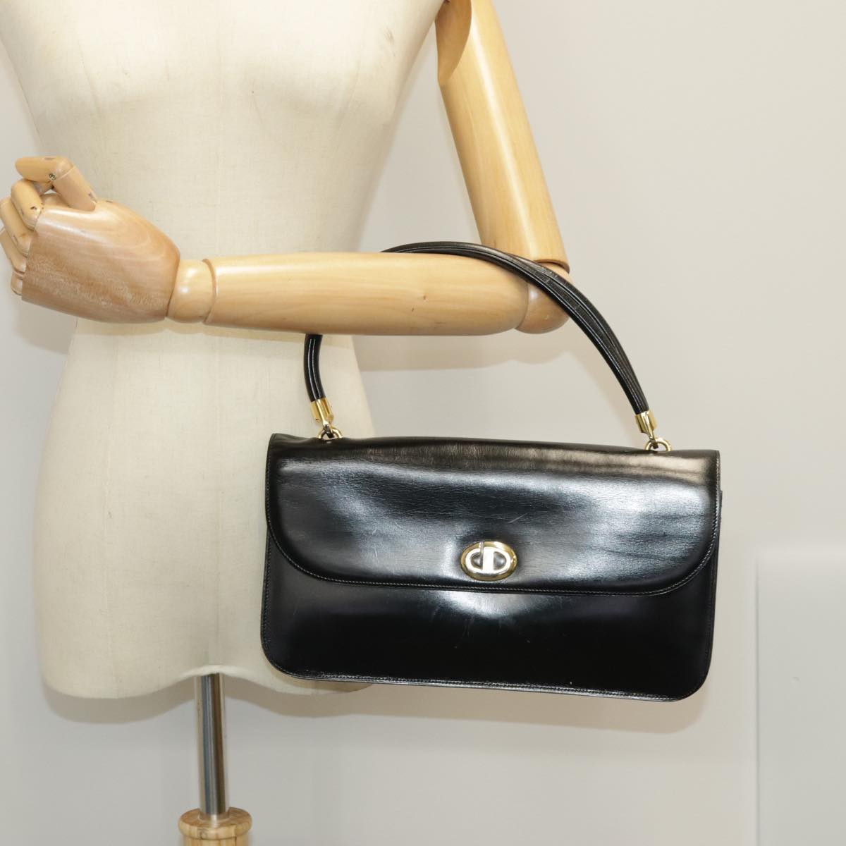 Christian Dior Hand Bag Leather Black Auth 99934