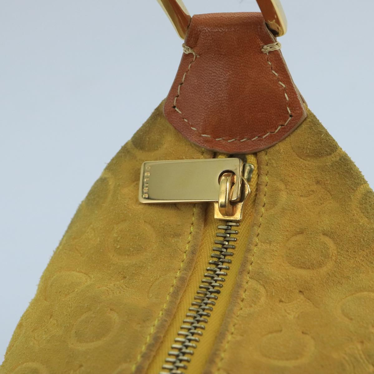 CELINE C Macadam Canvas Hand Bag Suede Yellow Auth 99951