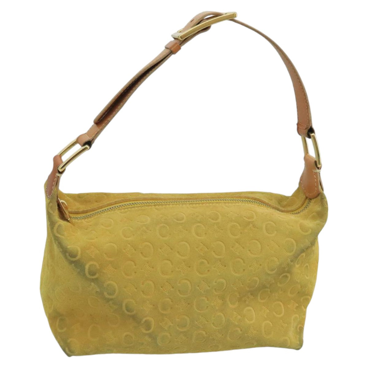 CELINE C Macadam Canvas Hand Bag Suede Yellow Auth 99951