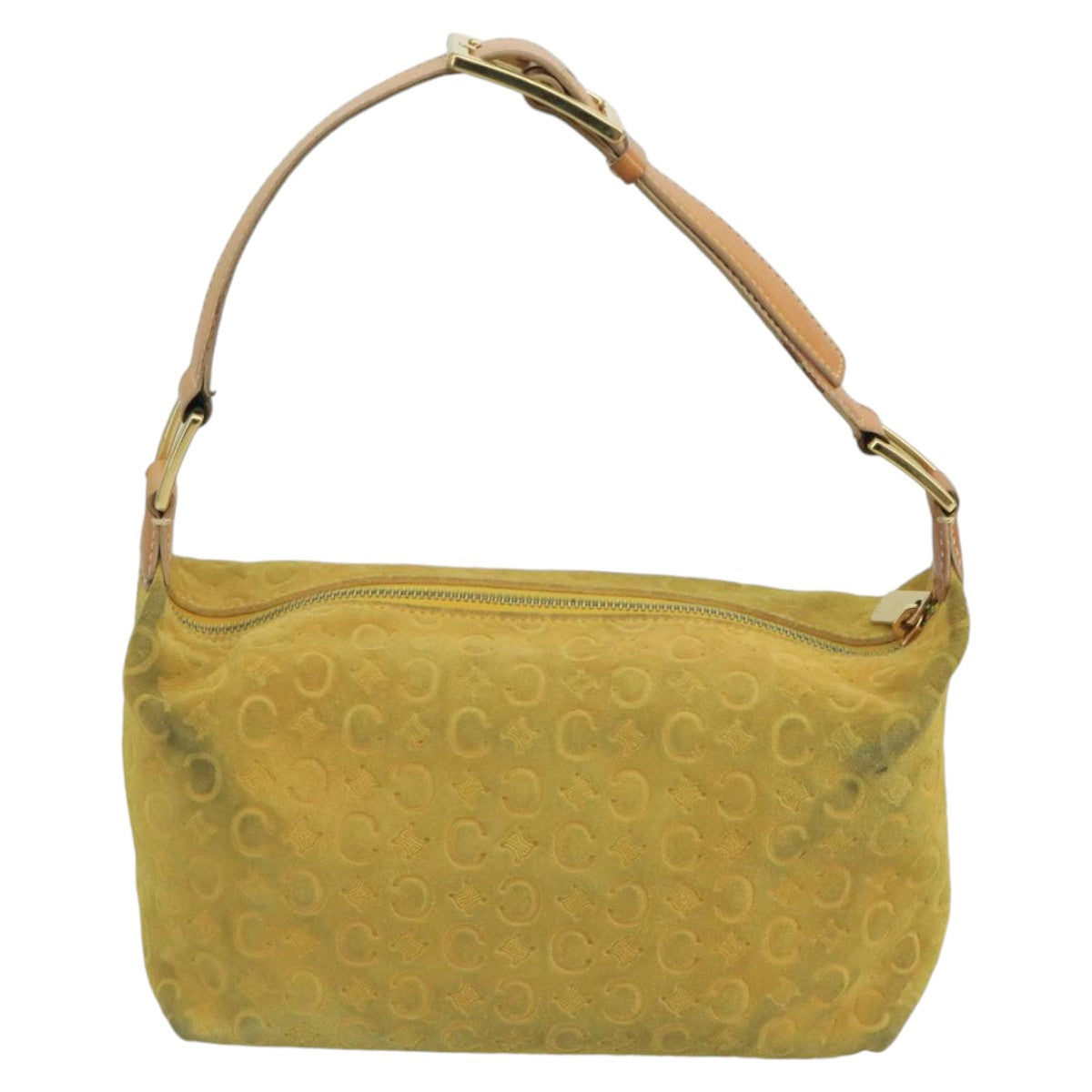 CELINE C Macadam Canvas Hand Bag Suede Yellow Auth 99951