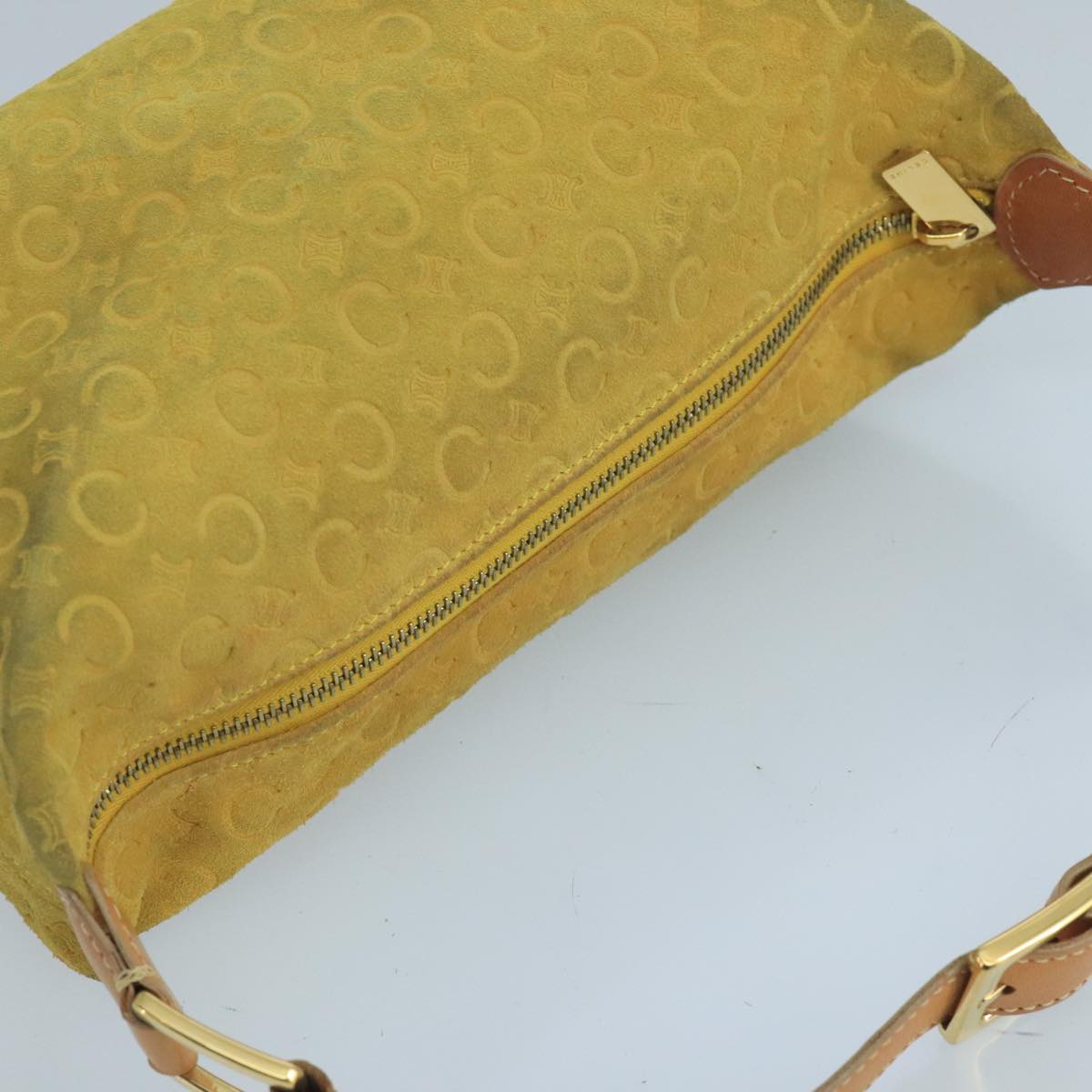 CELINE C Macadam Canvas Hand Bag Suede Yellow Auth 99951