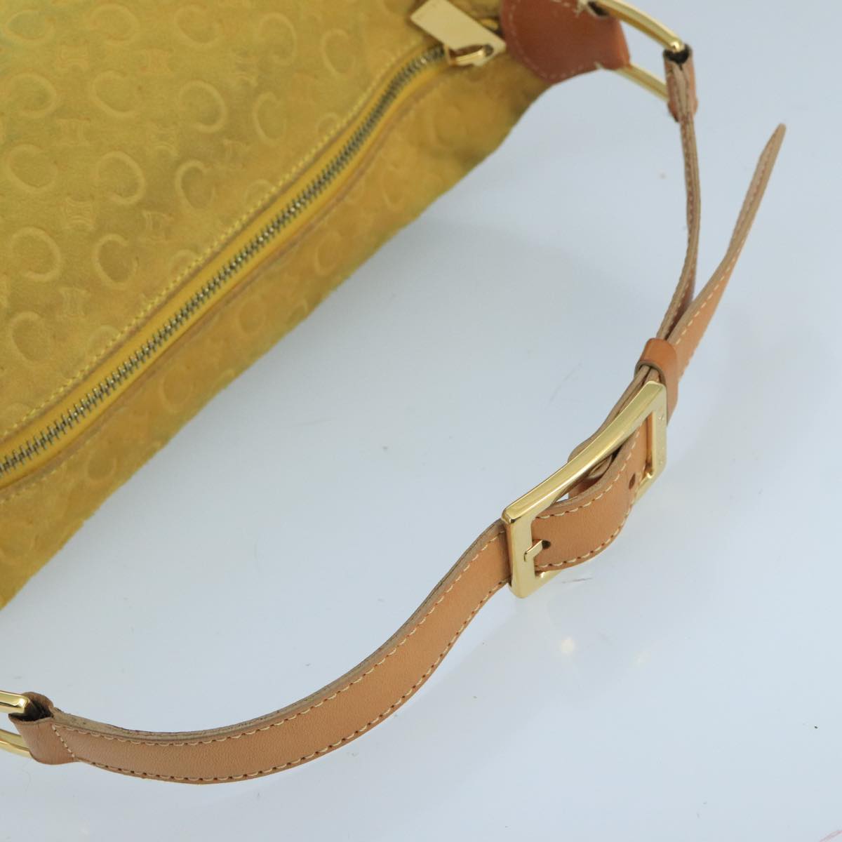 CELINE C Macadam Canvas Hand Bag Suede Yellow Auth 99951