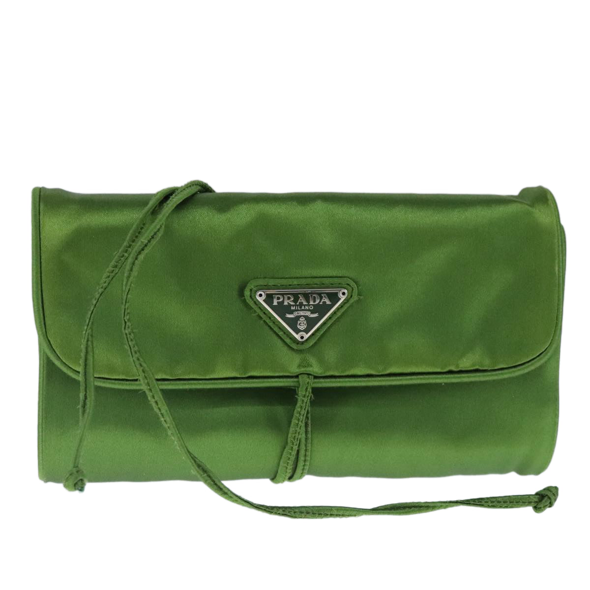 PRADA Jewelry Case Cosmetic Pouch Satin Green Auth 99952