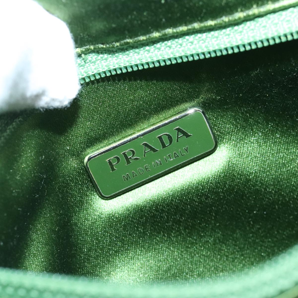 PRADA Jewelry Case Cosmetic Pouch Satin Green Auth 99952