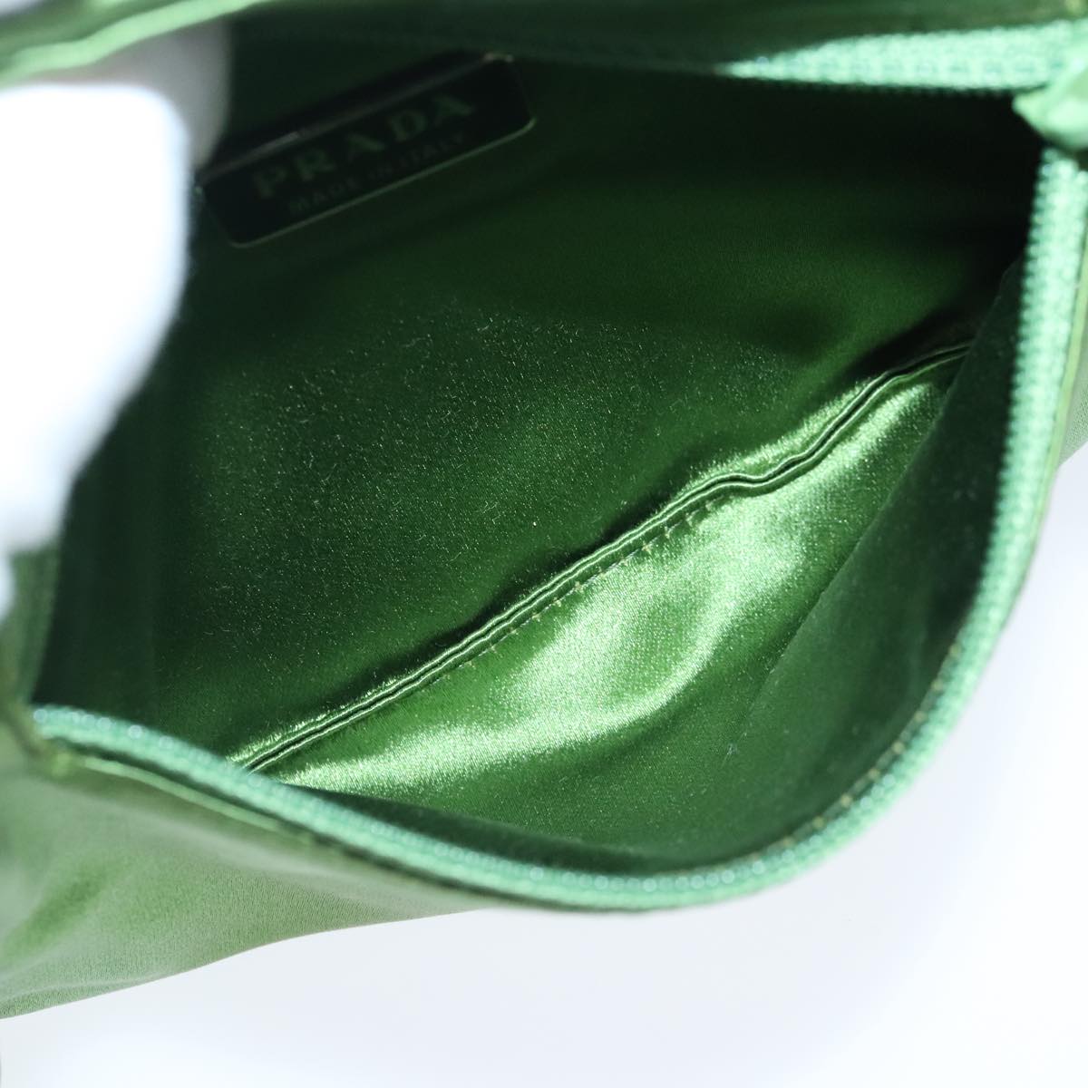 PRADA Jewelry Case Cosmetic Pouch Satin Green Auth 99952