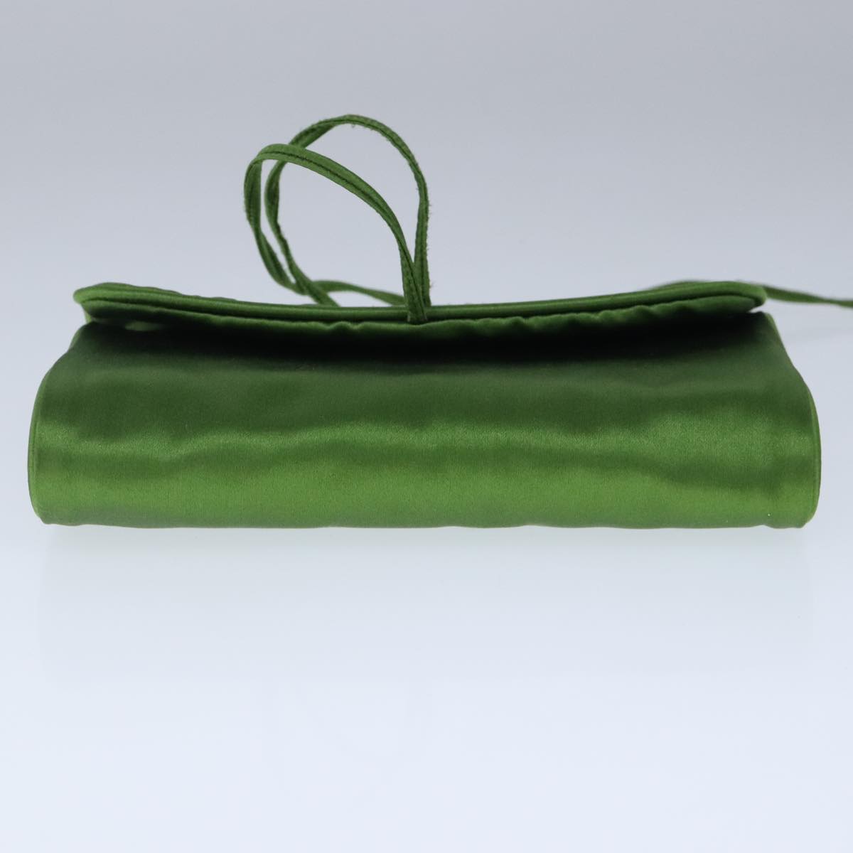 PRADA Jewelry Case Cosmetic Pouch Satin Green Auth 99952