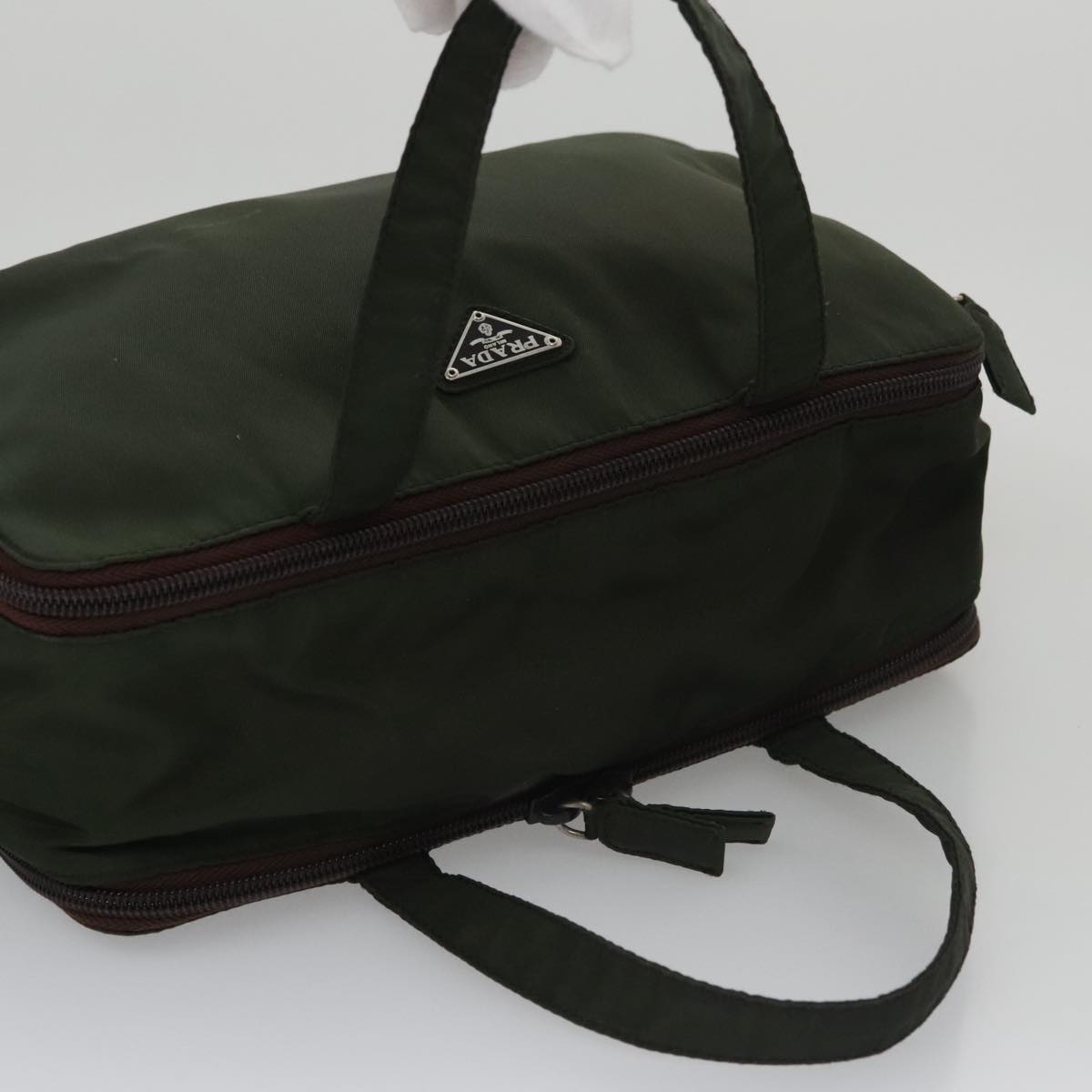 PRADA Hand Bag Nylon Green Auth 99953