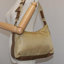 PRADA Shoulder Bag Nylon Leather Beige Gold Auth 99957-25