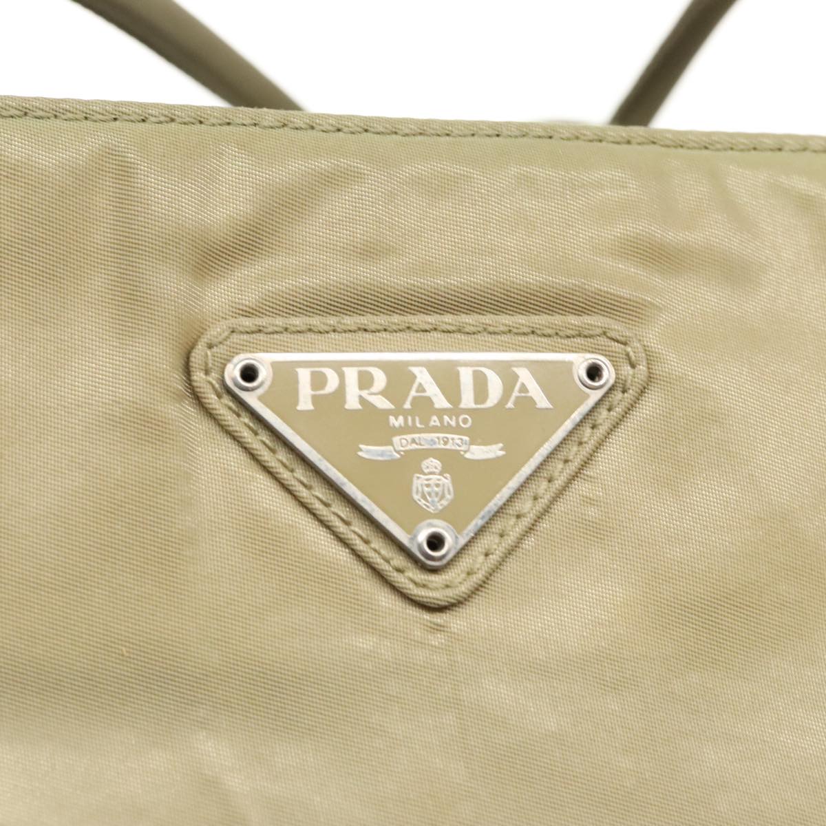 PRADA Tote Bag Nylon Beige Auth 99960