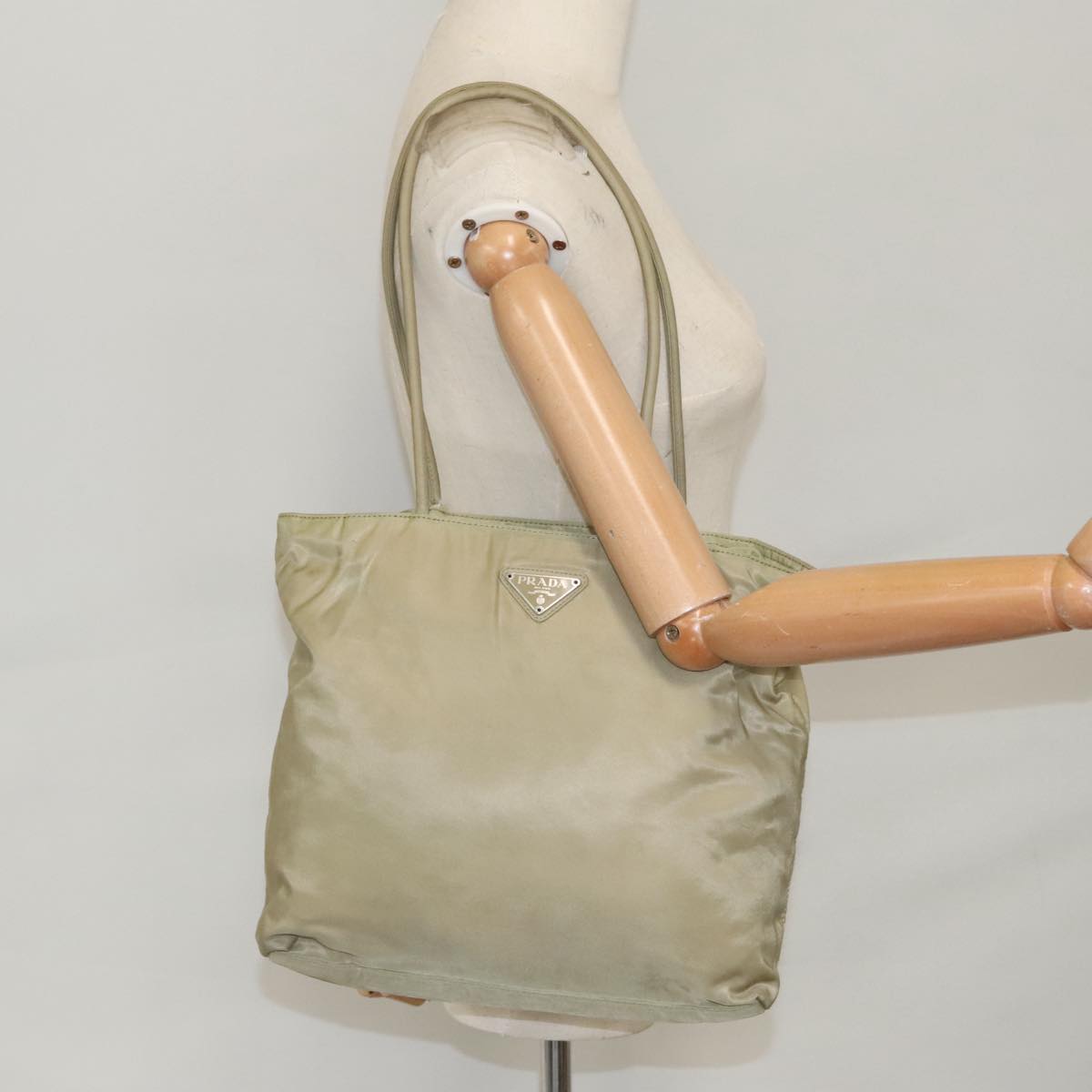 PRADA Tote Bag Nylon Beige Auth 99960