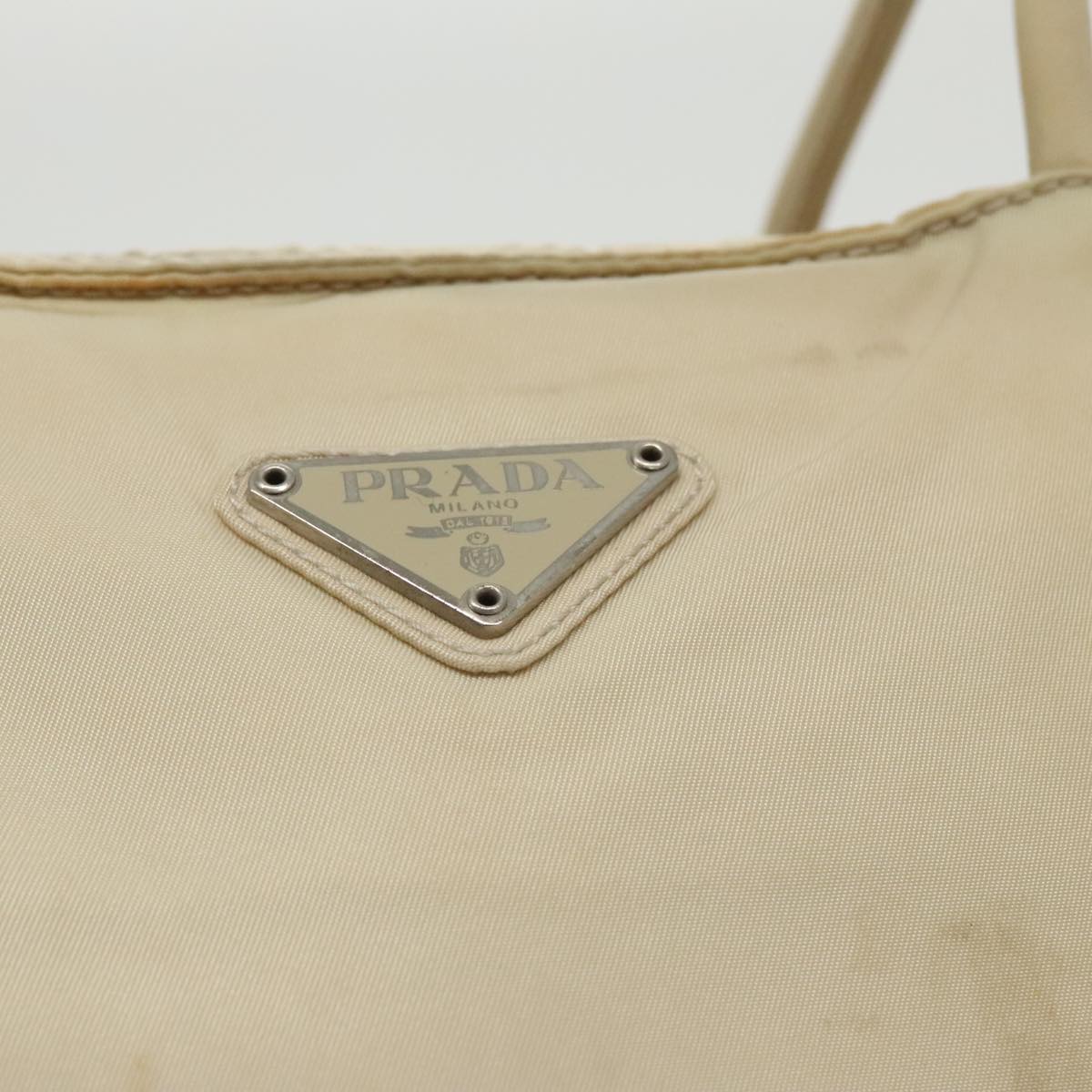 PRADA Tote Bag Nylon Beige Auth 99961