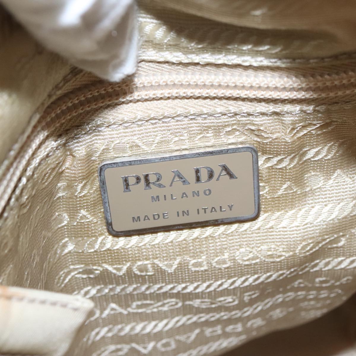 PRADA Tote Bag Nylon Beige Auth 99961